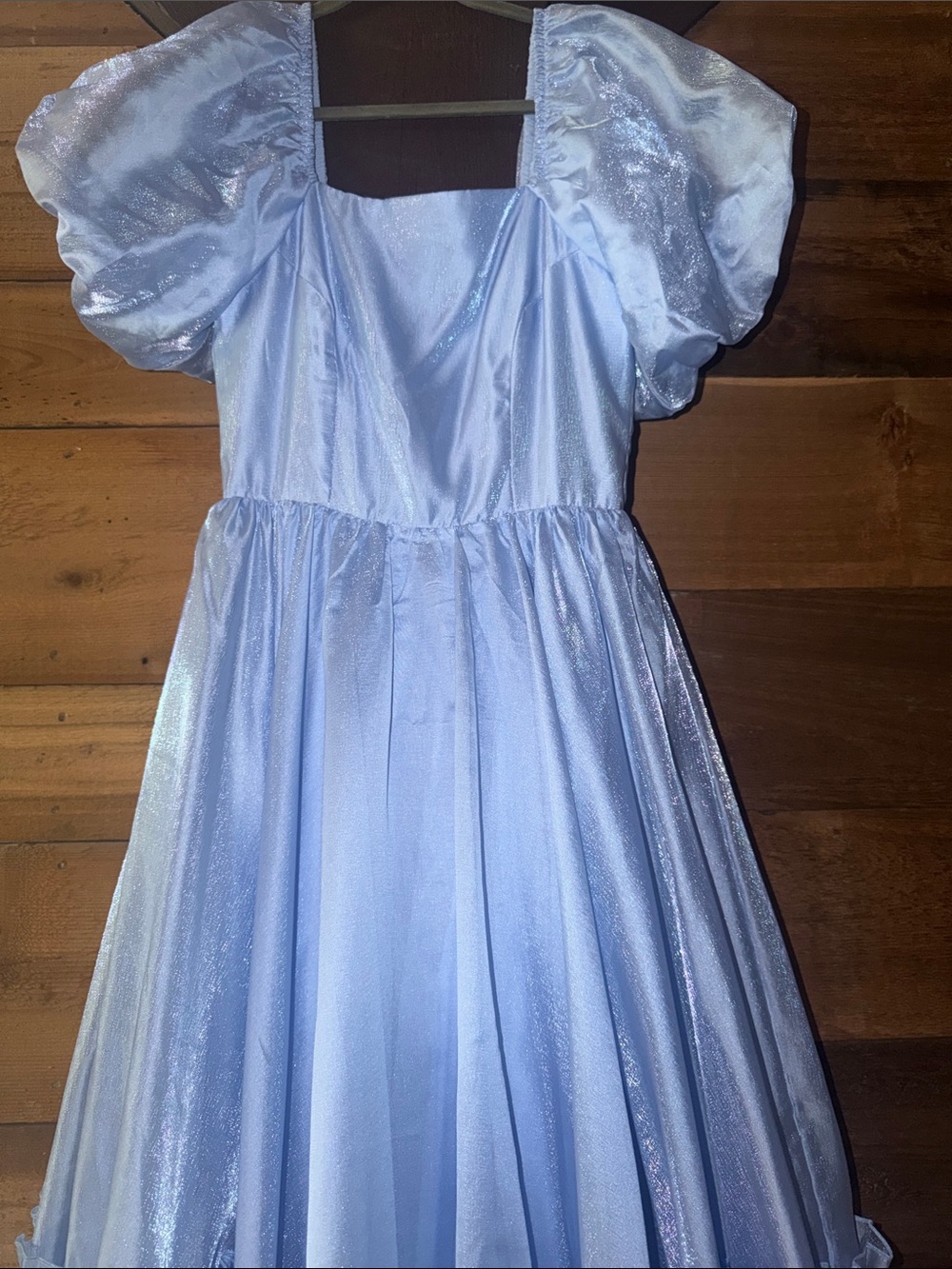 Ivy City Co Light Blue Shimmer Puff Sleeve Dress